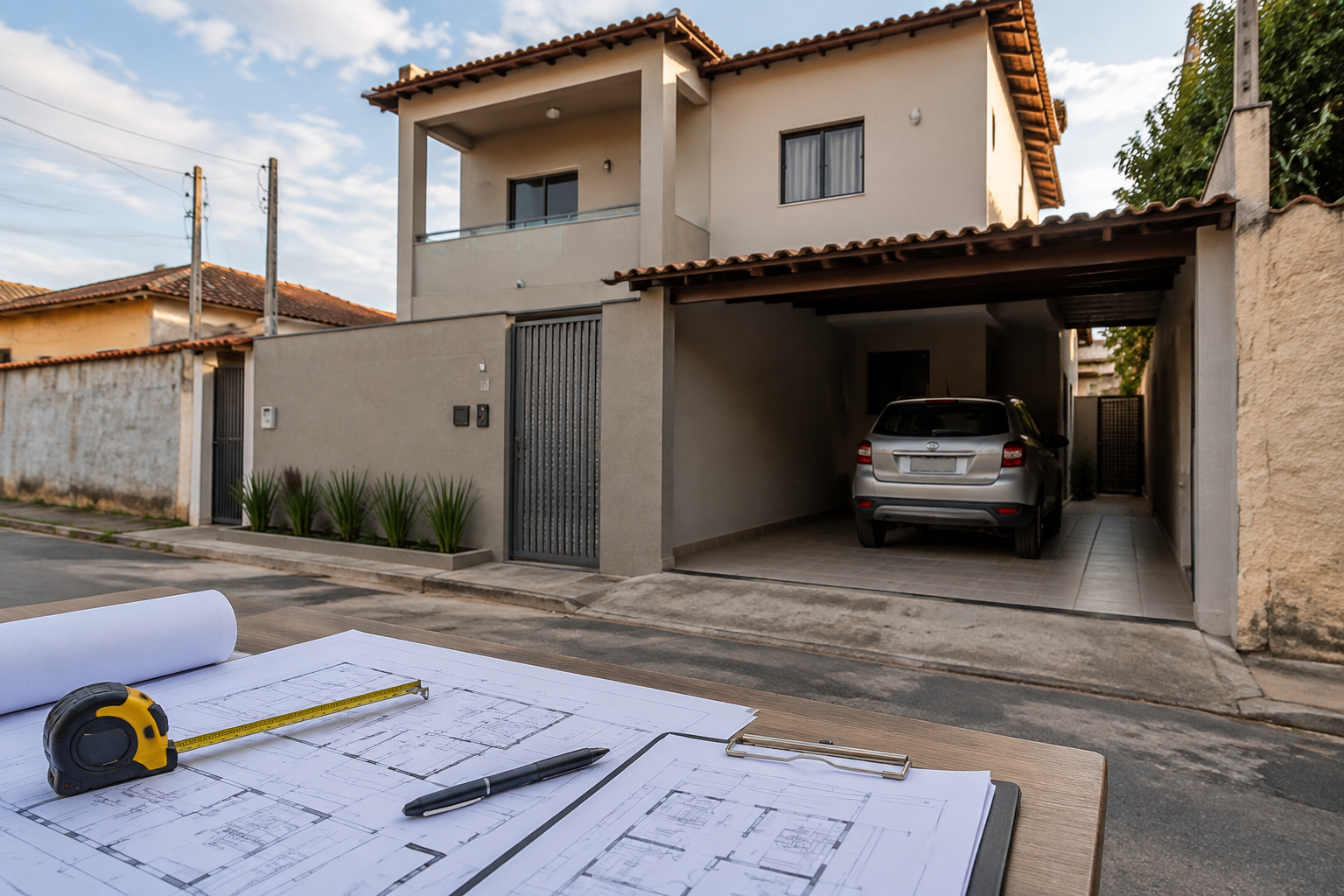 Casa com ampliação e planta em análise para regularização de imóvel em Contagem.