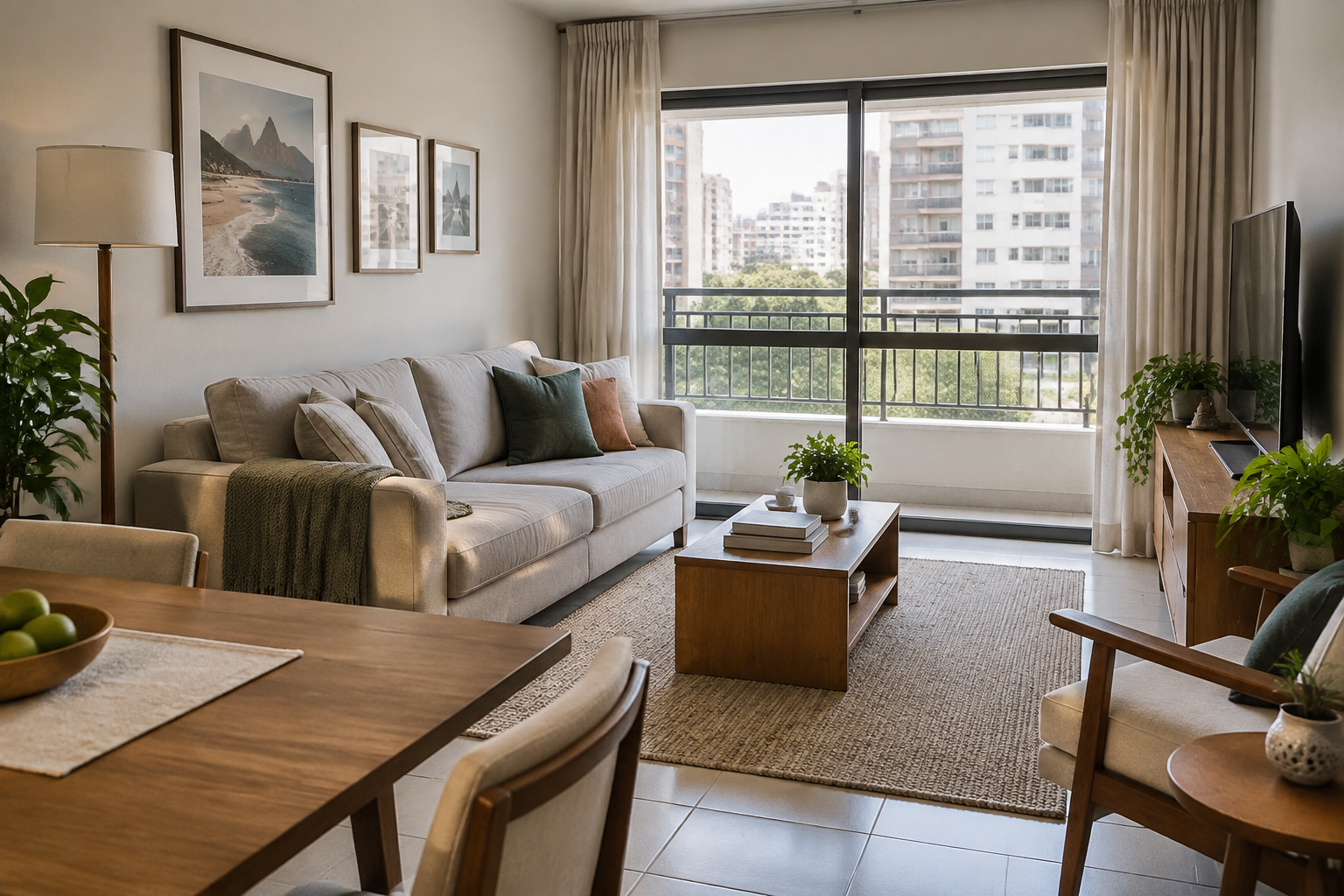 Apartamento ocupado preparado para visita de compradores durante a venda de imóvel alugado.